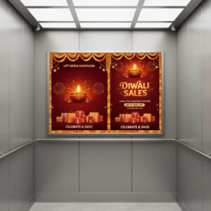 Customers shopping at local store during Diwali festival season with decorative lights